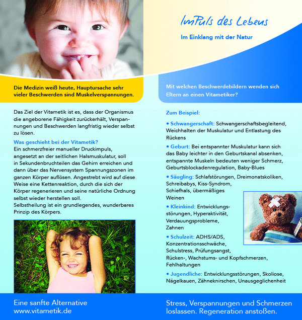 Artikel 2110: Flyer, Vitametik bei Kindern, zum selbst bedrucken, ungefalzt, 2/3-A4, 50 Stck.